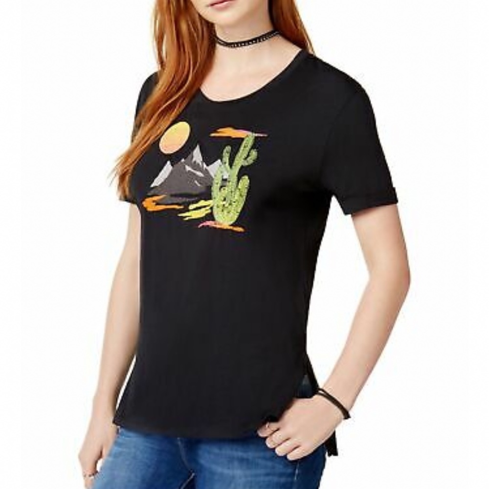 Carbon Copy | Embroidered Desert Cactus Tee Boho Short Sleeve T-Shirt